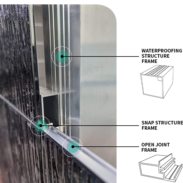 Waterproofing structure frame, Snap structure frame, Open joint frame